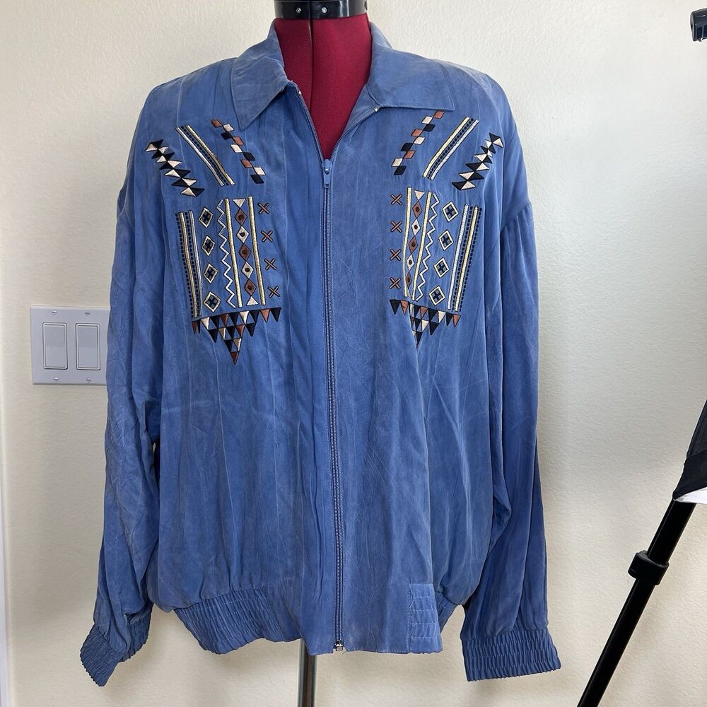 Vtg 80s Saint Germain Paris Aztec Jacket Sz L USA Western Retro Tribal Native